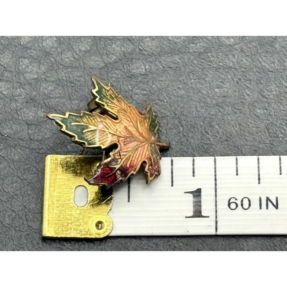 Vintage Maple Leaf Enamel Small Lapel Pin Multicolor Gold Tone C Clasp Canada